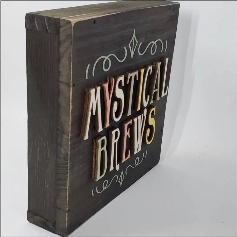 Mystical Brews Sign & 10 Mini Target Bullseye Glass Potion Bottles Complete Set